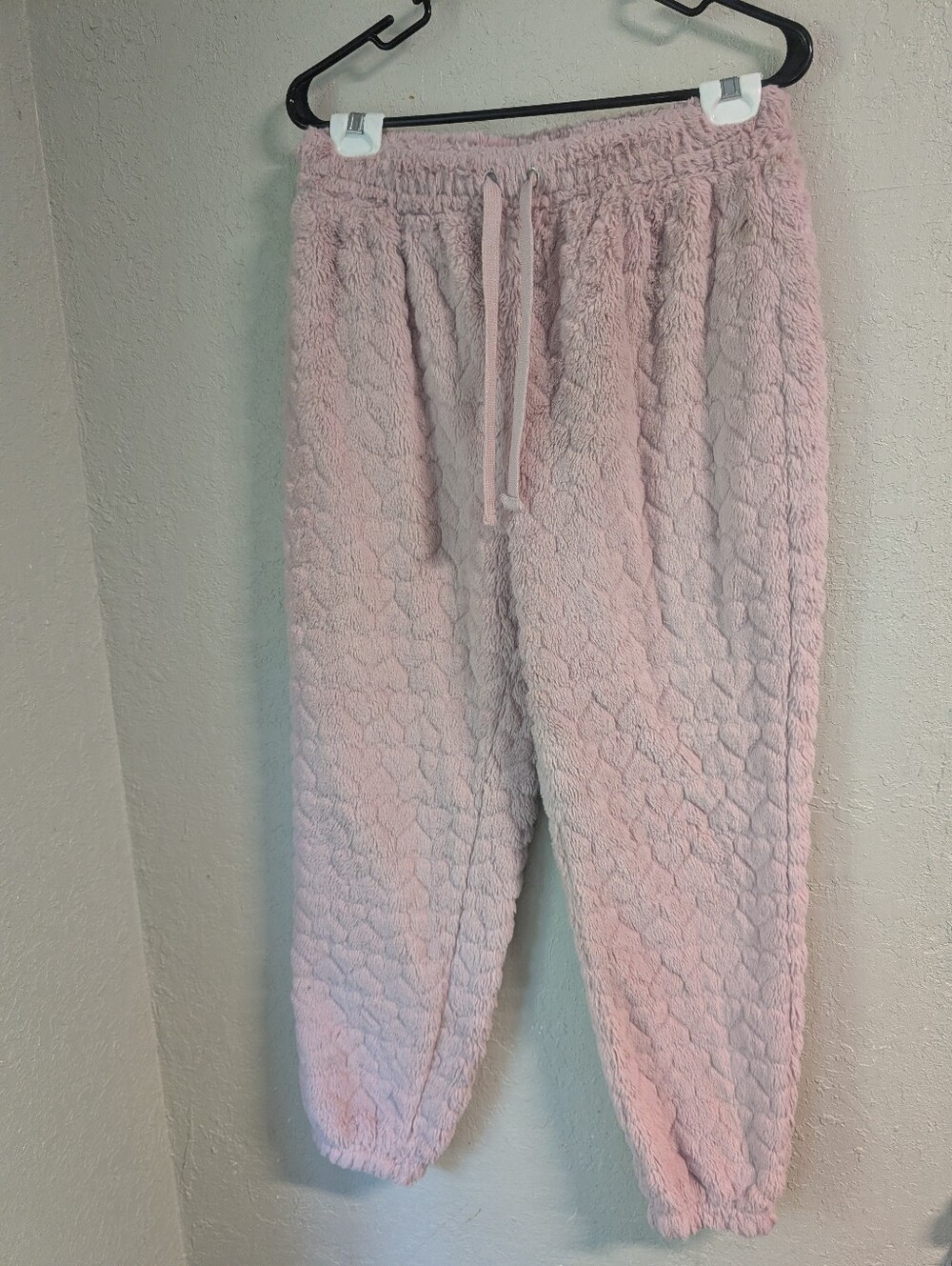 Plush Fuzzy Sweat Pants S Light Pink Soft Girl Heart drawstring Furry Lounge